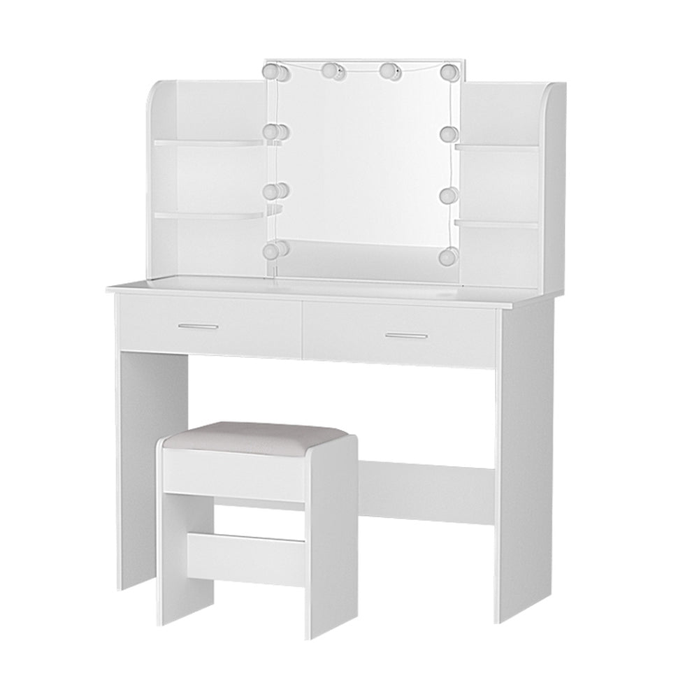 Starque LED Mirror Dressing Table and Makeup Stool Set | 10 Light Hollywood Mirror Makeup and Storage Unit
