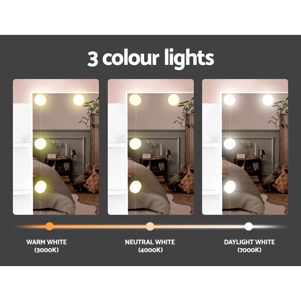 Starque LED Mirror Dressing Table and Makeup Stool Set | 10 Light Hollywood Mirror Makeup and Storage Unit