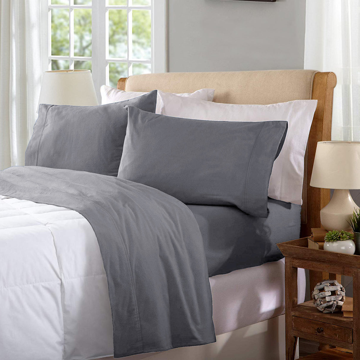 100% Egyptian Cotton Flannelette Sheet Set Winter Thermal 175GSM Sheets | Warm Fluffy Sheets