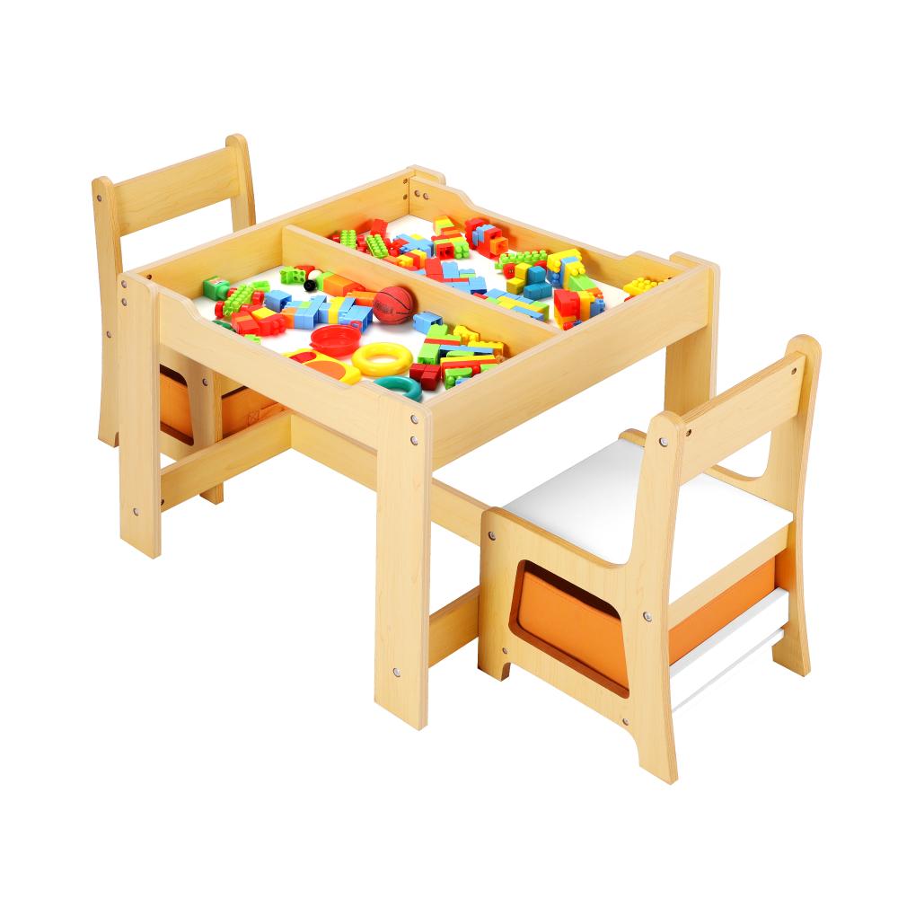 Scandi Kids 3 in 1 Activity Table and Chairs Set  | Childrens Play Study Desk with Storage Boxes