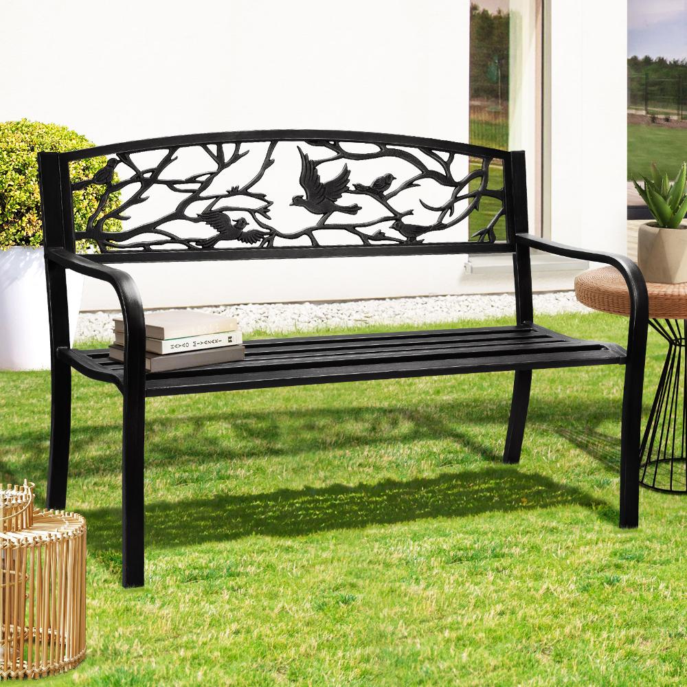 Premium Cast Iron & Steel Ornate Design Garden Bench | Outdoor Backyard Garden Bench