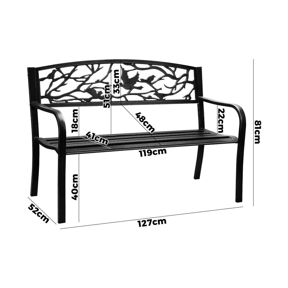 Premium Cast Iron & Steel Ornate Design Garden Bench | Outdoor Backyard Garden Bench
