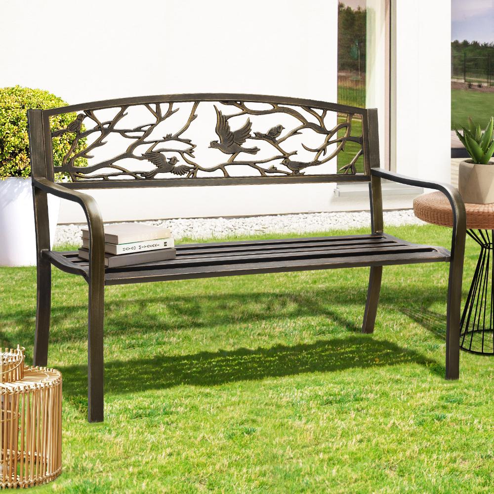Premium Cast Iron & Steel Ornate Design Garden Bench | Outdoor Backyard Garden Bench
