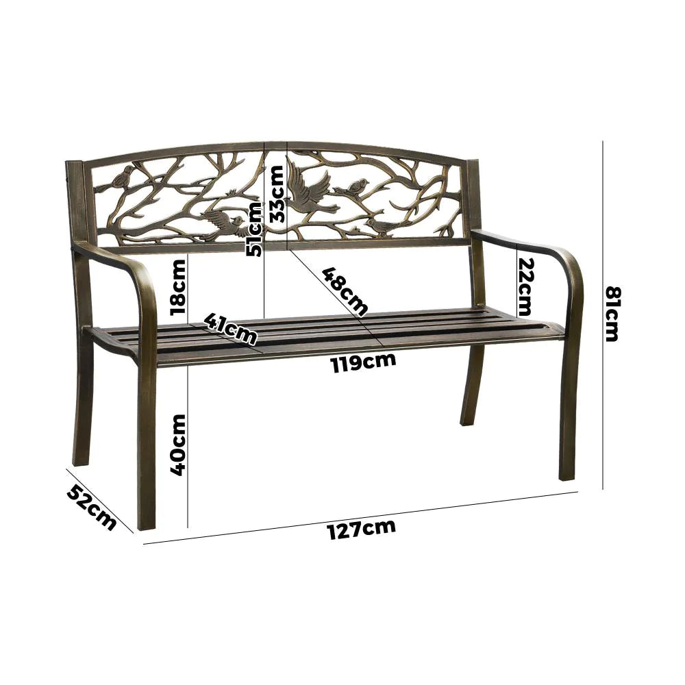 Premium Cast Iron & Steel Ornate Design Garden Bench | Outdoor Backyard Garden Bench