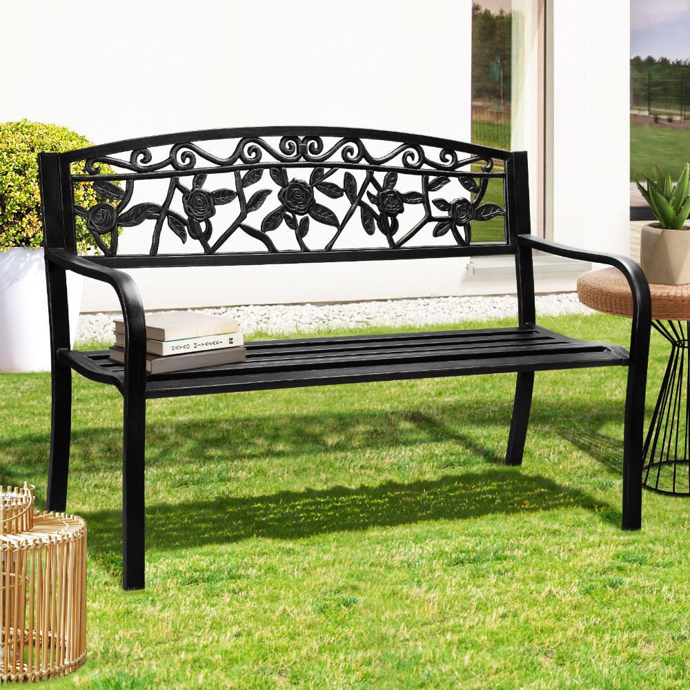 Premium Cast Iron & Steel Ornate Design Garden Bench | Outdoor Backyard Garden Bench