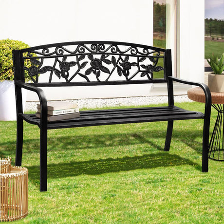 Premium Cast Iron & Steel Ornate Design Garden Bench | Outdoor Backyard Garden Bench