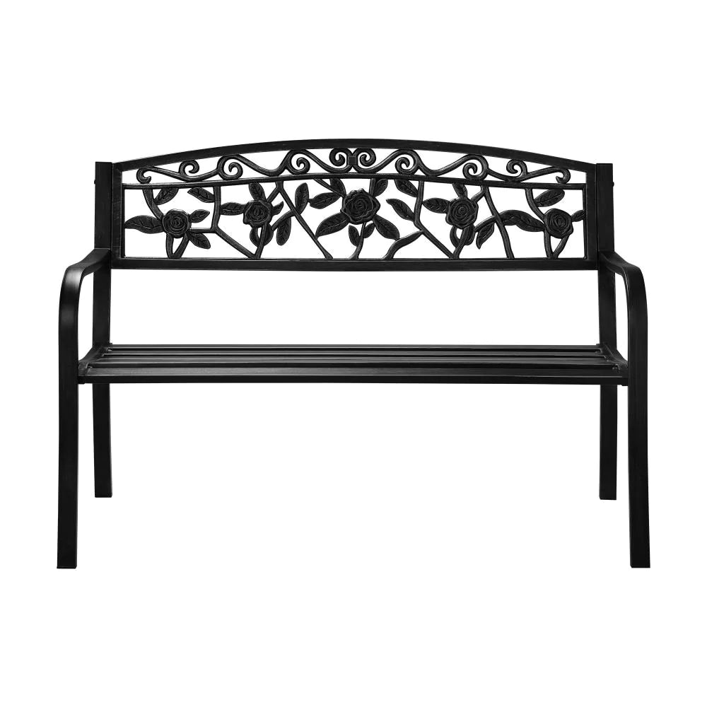 Premium Cast Iron & Steel Ornate Design Garden Bench | Outdoor Backyard Garden Bench