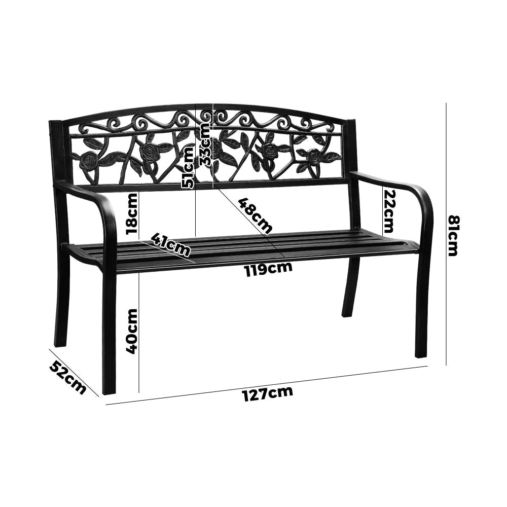 Premium Cast Iron & Steel Ornate Design Garden Bench | Outdoor Backyard Garden Bench