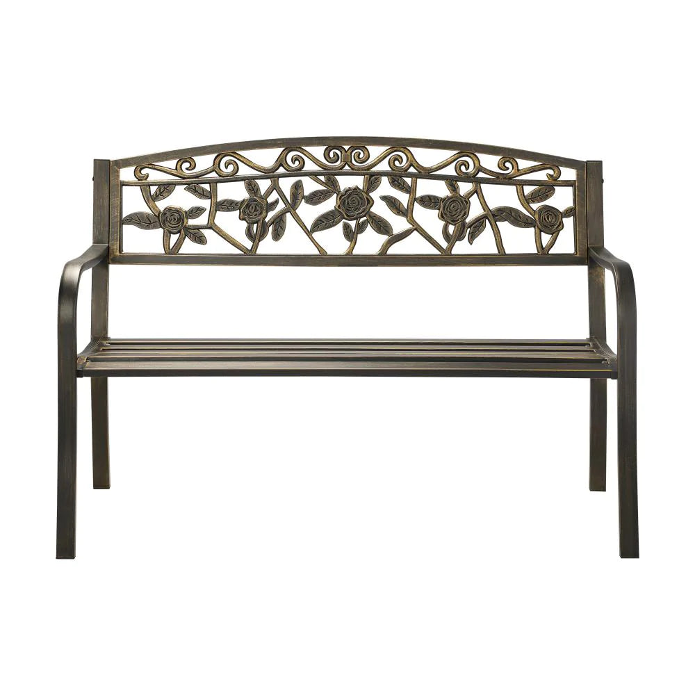 Premium Cast Iron & Steel Ornate Design Garden Bench | Outdoor Backyard Garden Bench