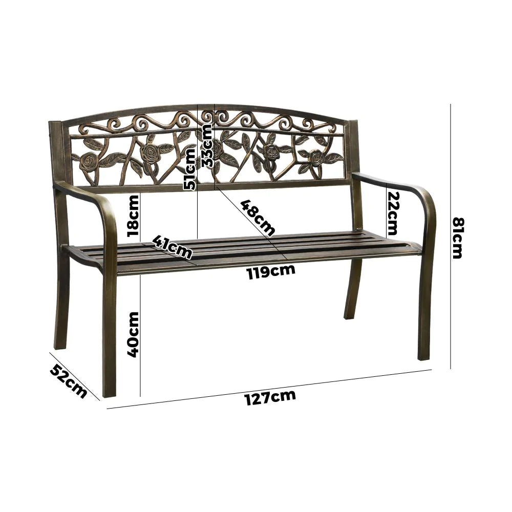 Premium Cast Iron & Steel Ornate Design Garden Bench | Outdoor Backyard Garden Bench