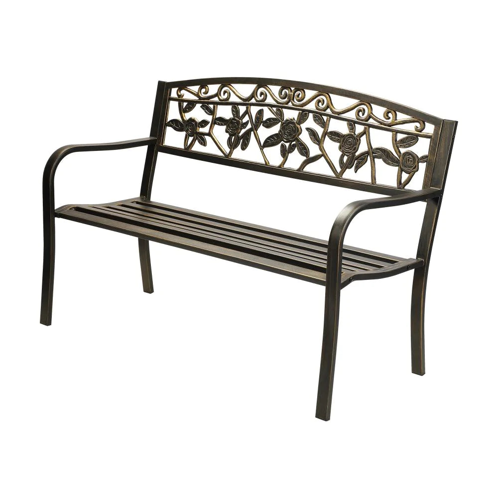 Premium Cast Iron & Steel Ornate Design Garden Bench | Outdoor Backyard Garden Bench
