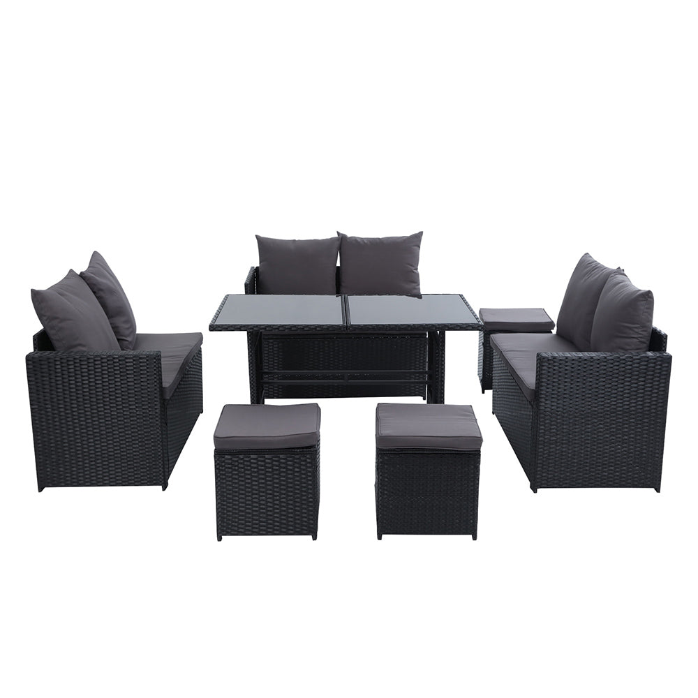 Budva Luxe 9 Piece Outdoor Wicker Furniture Patio Set | Modern Rattan Quality 9pc Sofa Set Outdoor Dining Set