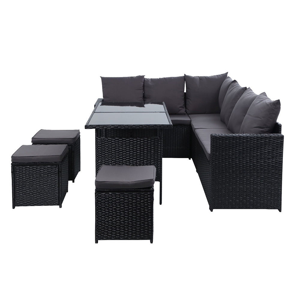 Budva Luxe 9 Piece Outdoor Wicker Furniture Patio Set | Modern Rattan Quality 9pc Sofa Set Outdoor Dining Set