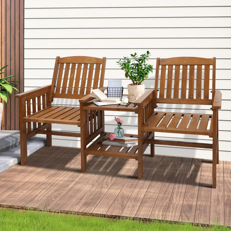 Premium 3pc Wooden Loveseat Chair & Table Set | Outdoor Patio Furniture Set by Livsip