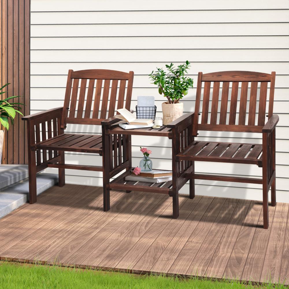 Premium 3pc Wooden Loveseat Chair & Table Set | Outdoor Patio Furniture Set by Livsip