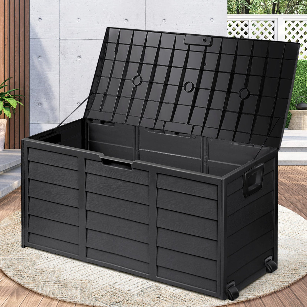 Forte Premium Weatherproof Outdoor Storage Box | Grey or Black Lockable Storage | Garage Storage Box by Livsip