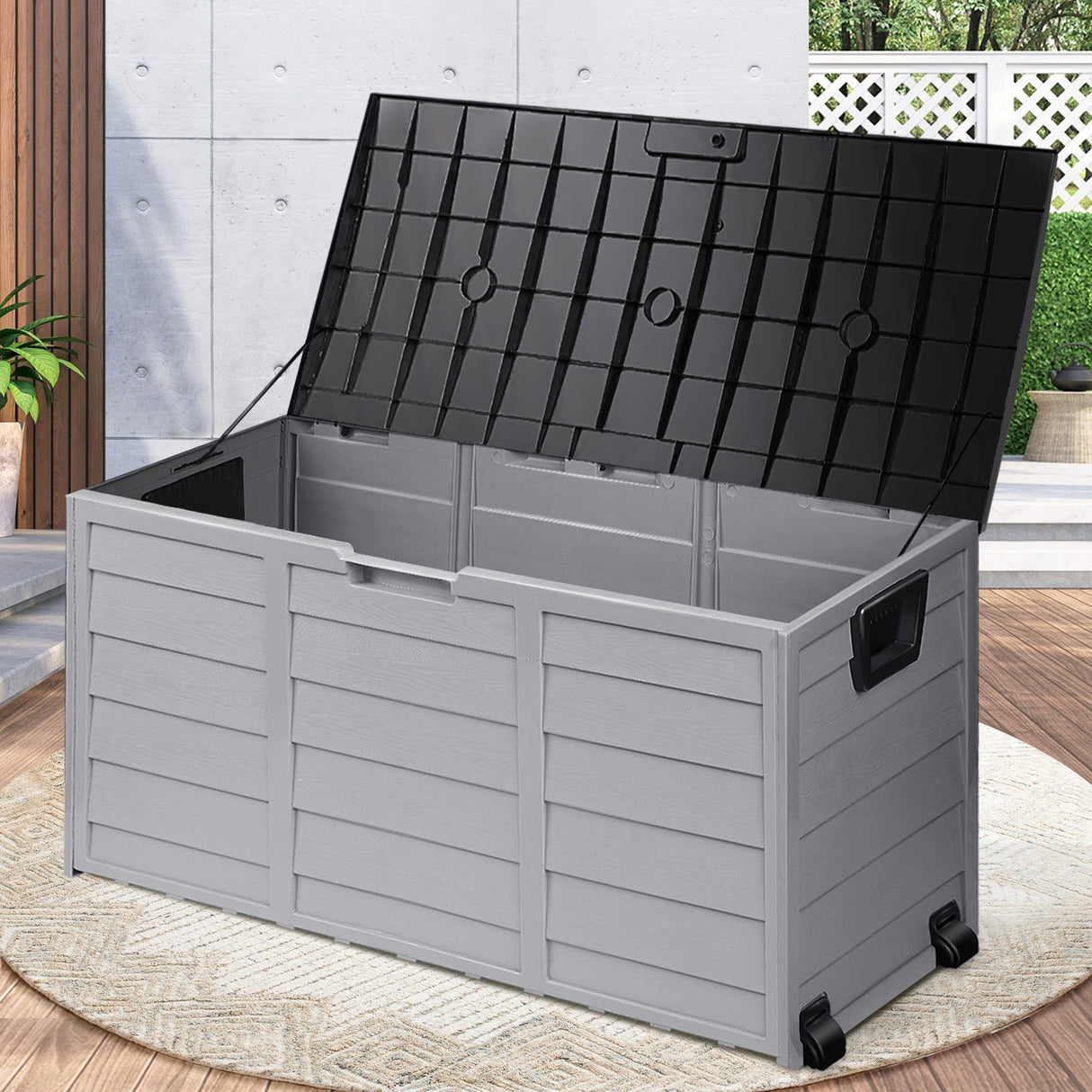 Forte Premium Weatherproof Outdoor Storage Box | Grey or Black Lockable Storage | Garage Storage Box by Livsip