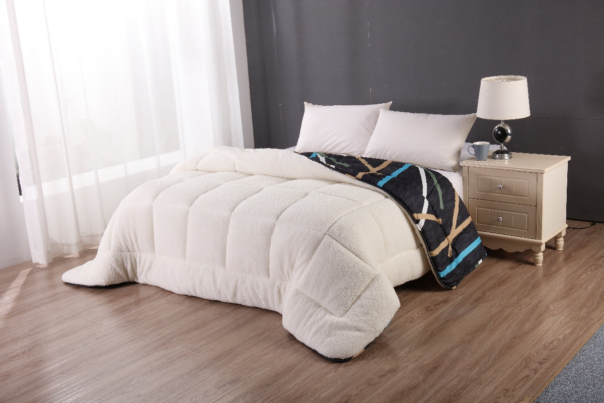 Ramesses Sherpa Fleece Winter Warm Printed Comforter | Soft Reversible 2 Side Bedspread