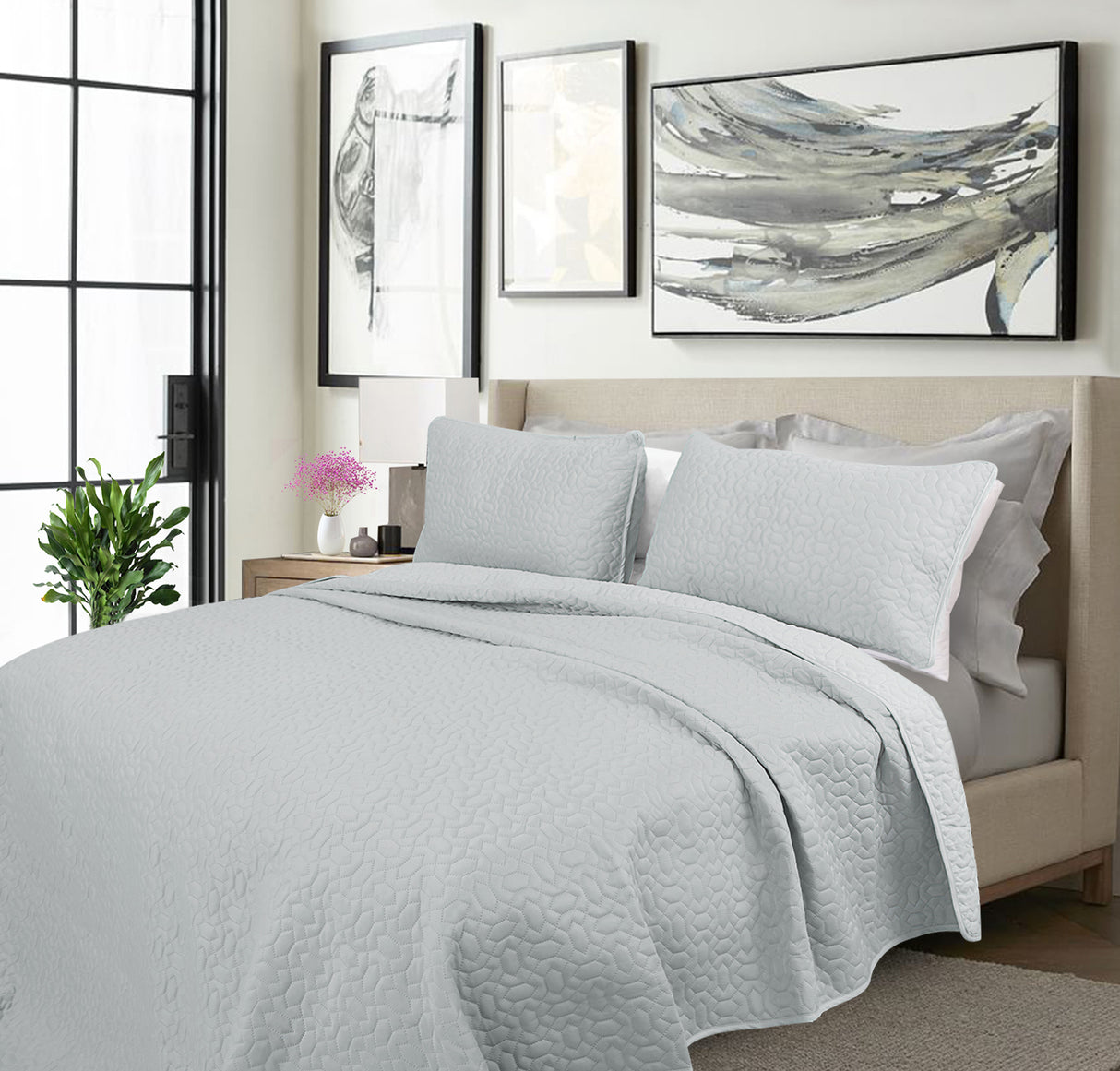 Shangri-La 2000TC Cooling 3pc Comforter Set | Summer 3pc Coverlet Bedding Set