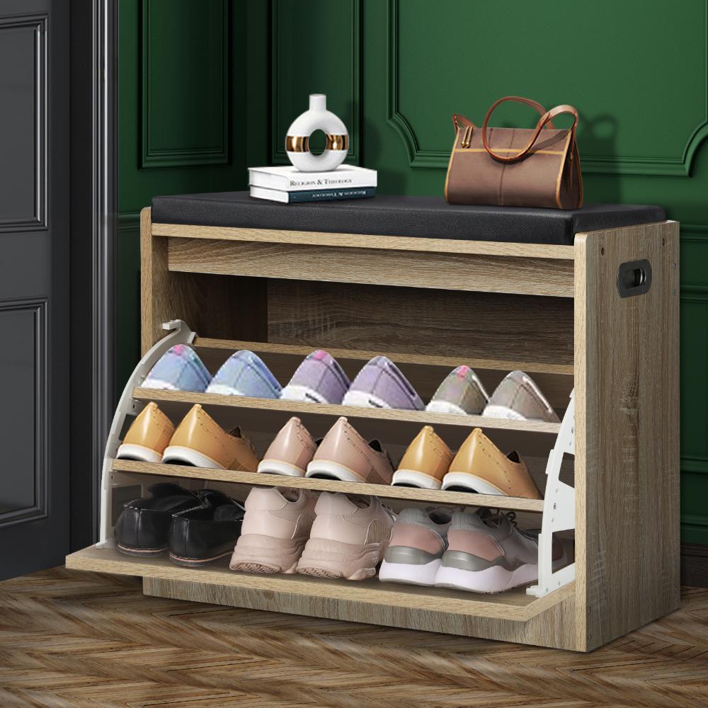 15 Pair Shoe Storage and Wooden Seating Bench | Modern Shoe Storage Cabinet