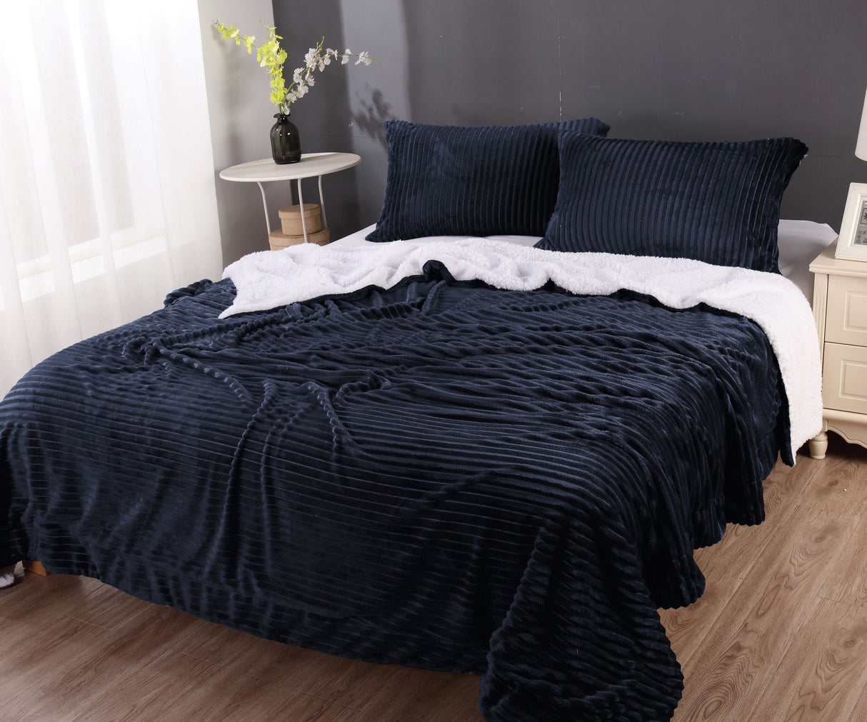 3pc Embossed Warm Sherpa Comforter Blanket Set