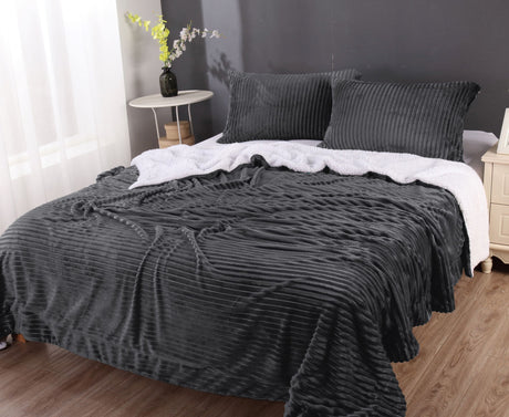 3pc Embossed Warm Sherpa Comforter Blanket Set