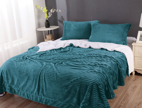 3pc Embossed Warm Sherpa Comforter Blanket Set