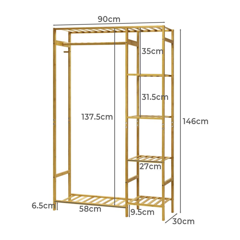 Bamboo Portable Wardrobe Hanging Clothes Rack and Storage Organizer