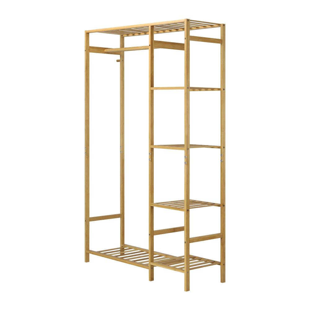 Bamboo Portable Wardrobe Hanging Clothes Rack and Storage Organizer