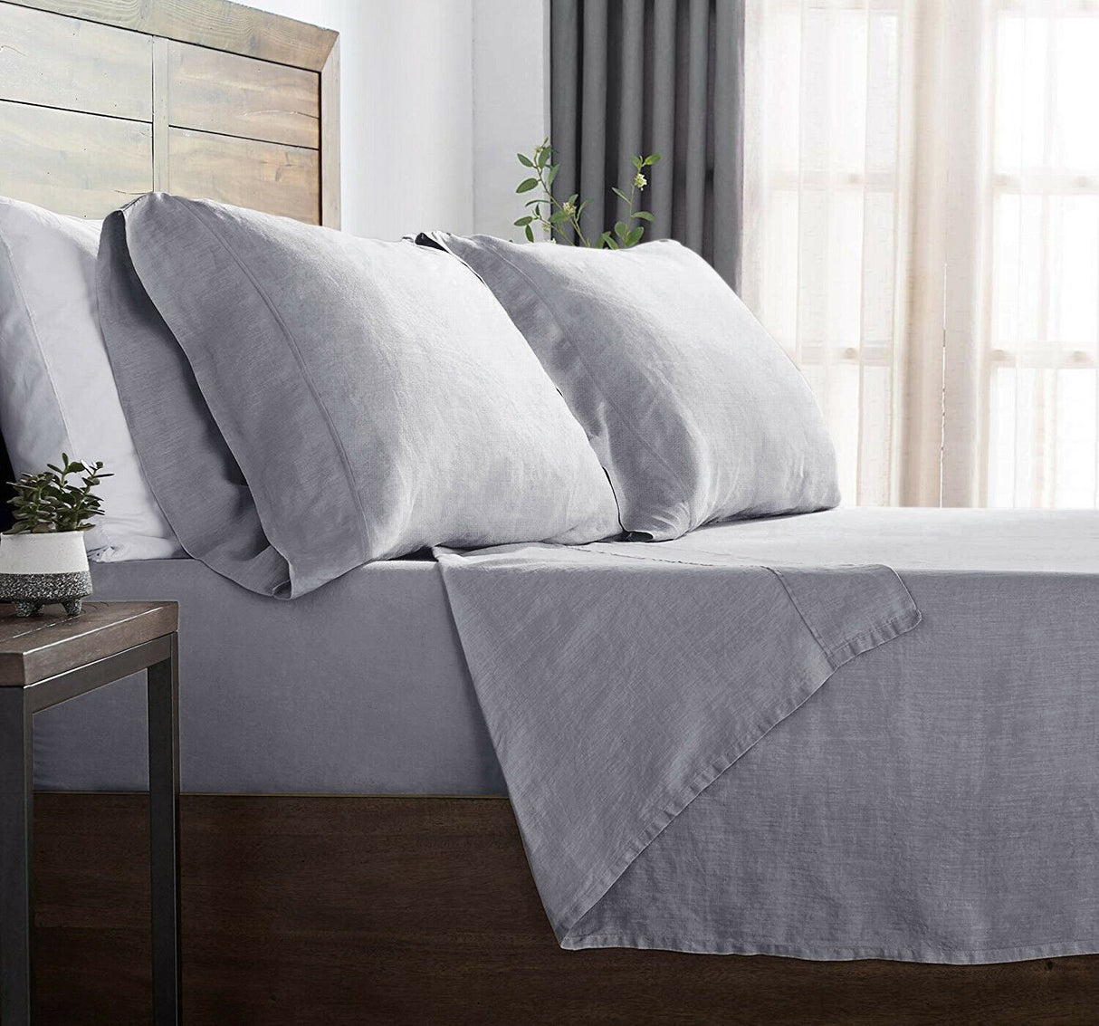 Premium Touch French Linen Cotton Sheet Set | Luxury Breathable Linen Tencel Sheets | 5 Sizes - 6 Colours Bed Sheets Single / Lilac Grey Ontrendideas Bed and Bath