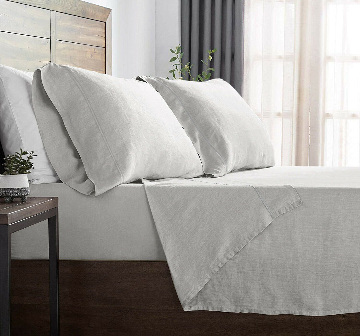 Premium Touch French Linen Cotton Sheet Set | Luxury Breathable Linen Tencel Sheets | 5 Sizes - 6 Colours Bed Sheets Single / Silver Ontrendideas Bed and Bath