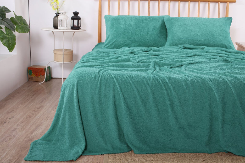 Fluffy Teddy Fleece Sheet Set | Ultra Warm Bedding Cover Soft Fluffy Sheets |5 Sizes - 6 Colours Bed Sheets Single / Teal Ontrendideas Bed and Bath