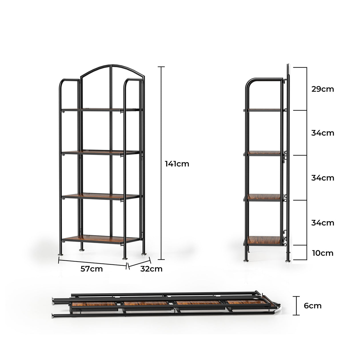 Crasus Foldable Portable Metal 4 Tier Display Unit | Modern Versatile Storage Bookshelf Display