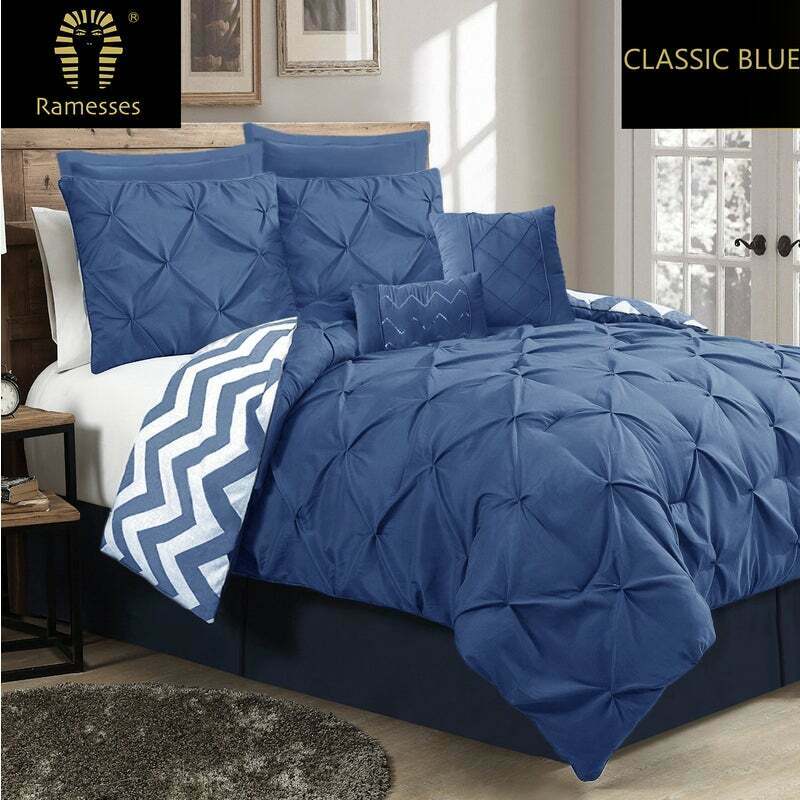 7 Piece Pinch Pleat Comforter Set | Pintuck Bedding Set | Diamond Embroidery Pintuck Duvet