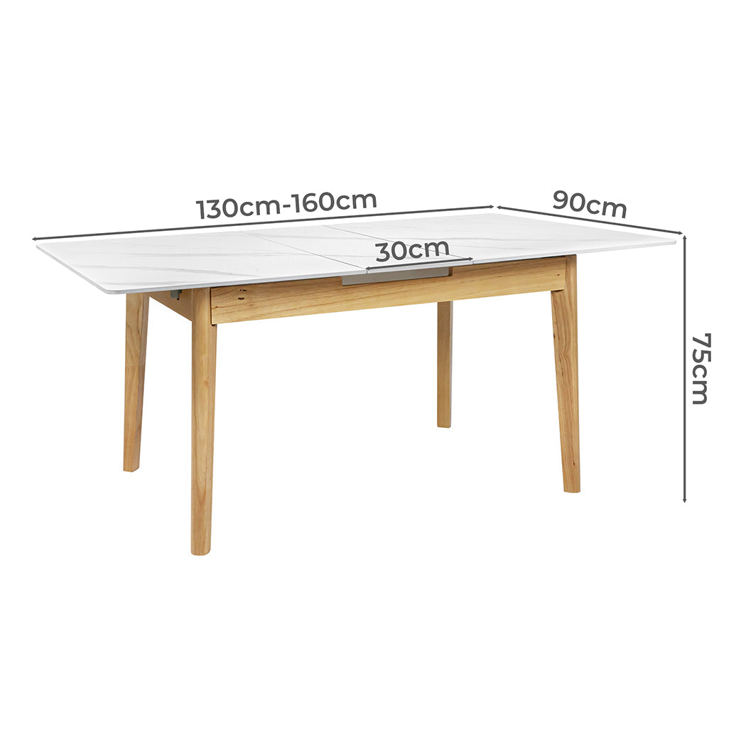 Giorgio 1.3-1.6M Extendable Wooden Dining Table | 6-8 Seater Premium Modern Dining Table Marble Style Stone Top