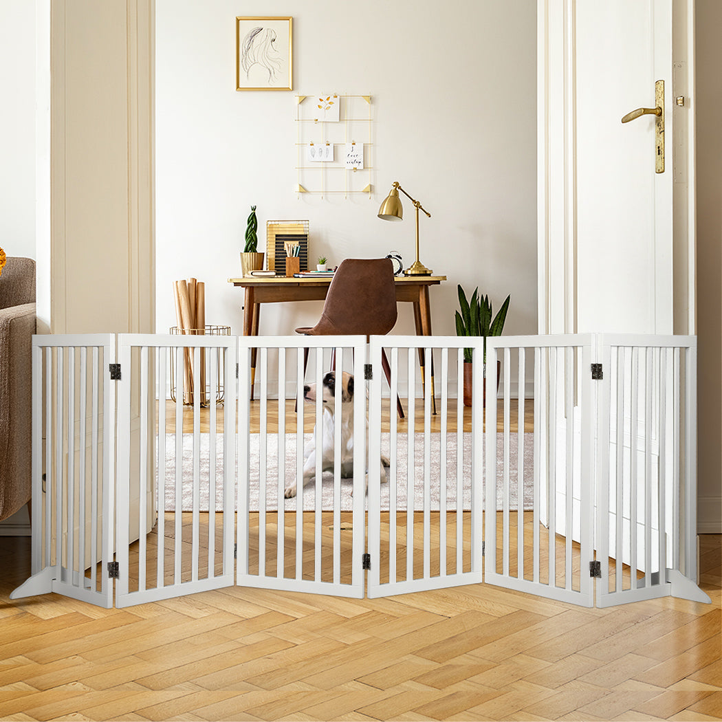 Extra Tall 80cm High White Wooden Pet Gate | Foldable Stable Dog Fence Safety Stairs Gate