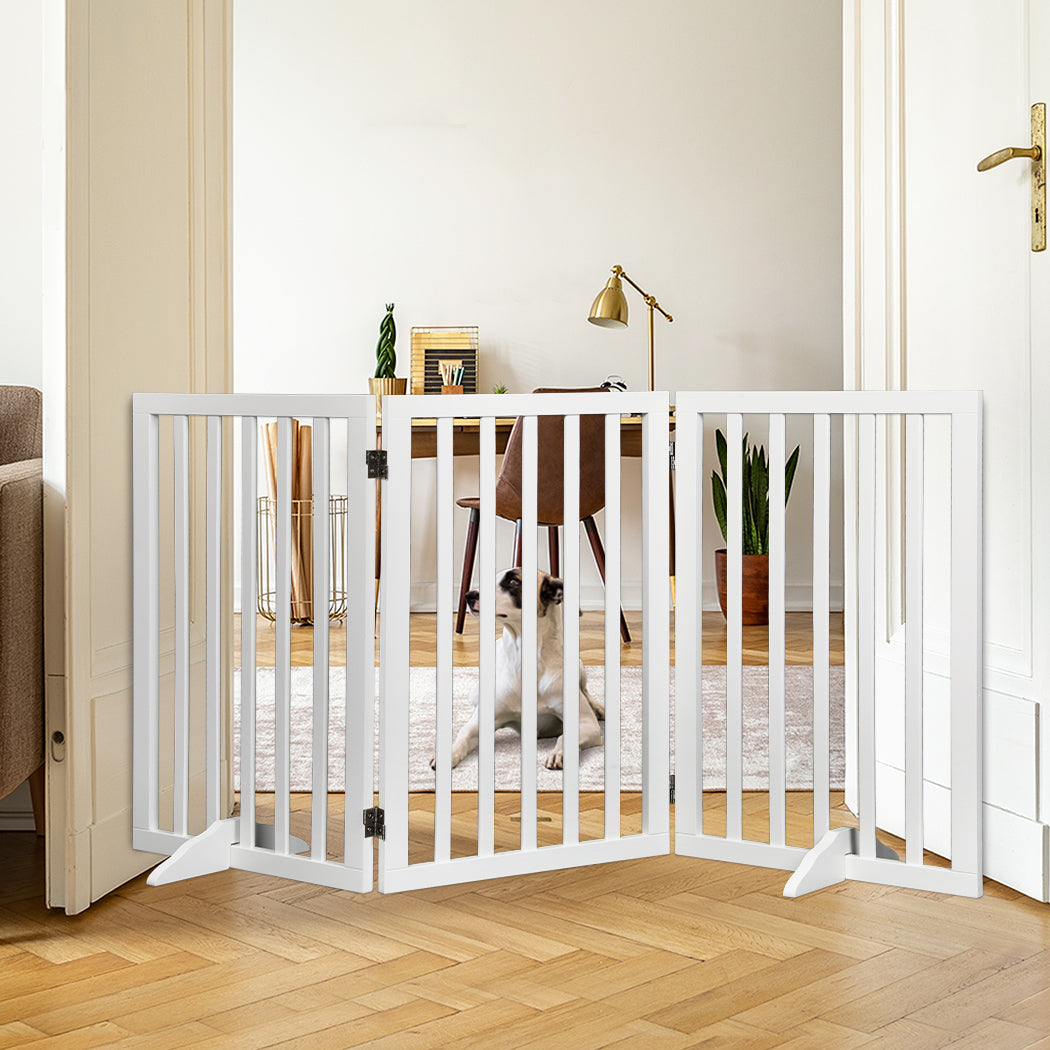Extra Tall 80cm High White Wooden Pet Gate | Foldable Stable Dog Fence Safety Stairs Gate