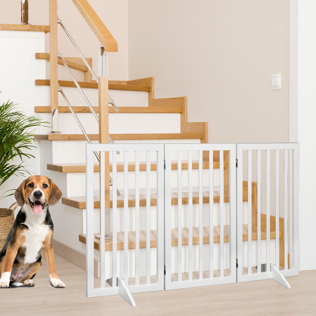Extra Tall 80cm High White Wooden Pet Gate | Foldable Stable Dog Fence Safety Stairs Gate