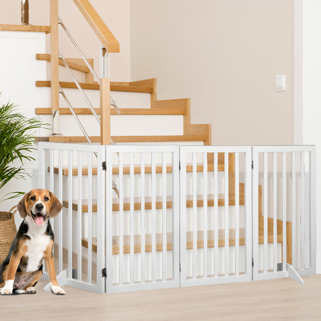 Extra Tall 80cm High White Wooden Pet Gate | Foldable Stable Dog Fence Safety Stairs Gate
