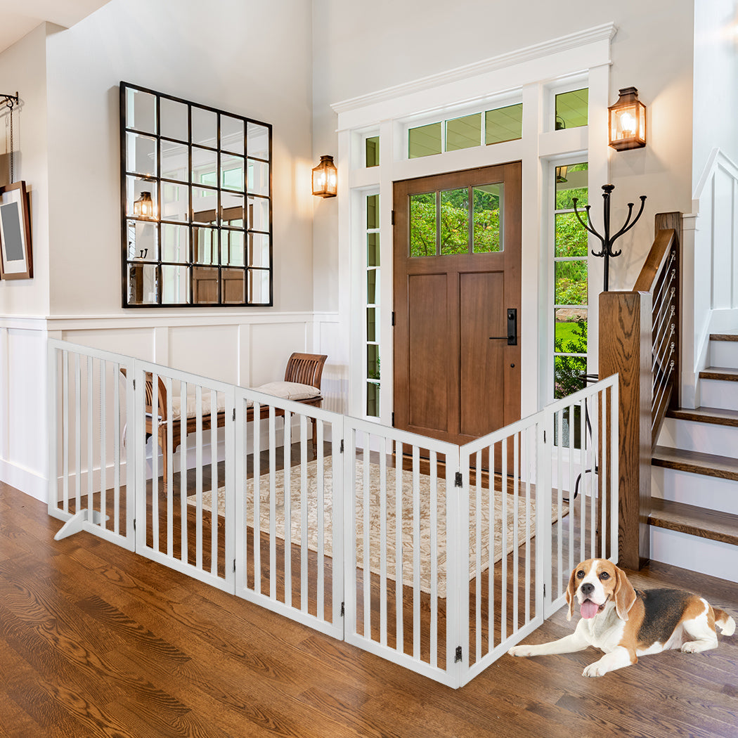 Extra Tall 80cm High White Wooden Pet Gate | Foldable Stable Dog Fence Safety Stairs Gate