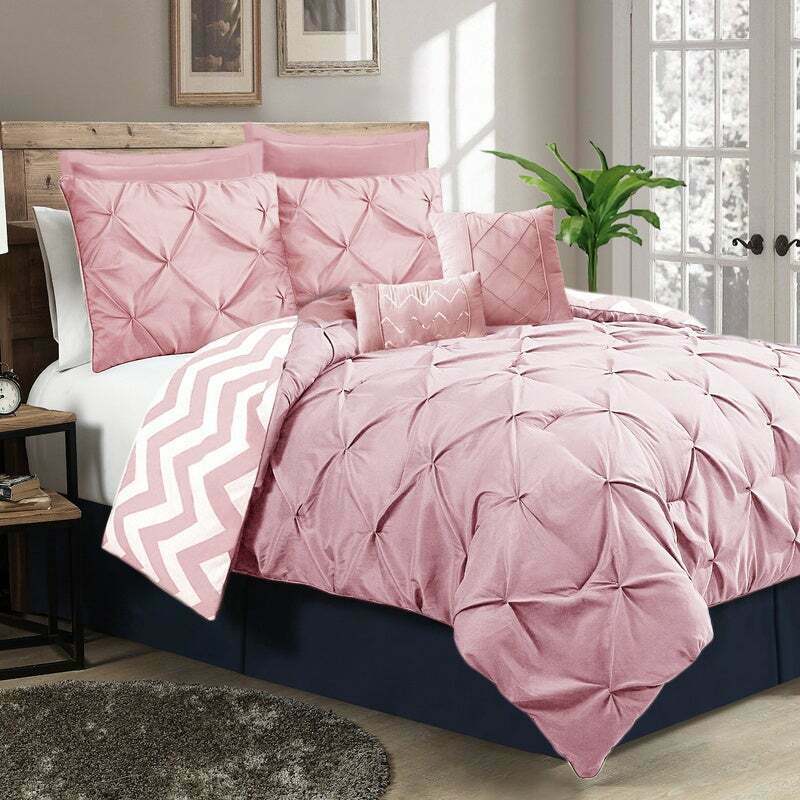 7 Piece Pinch Pleat Comforter Set | Pintuck Bedding Set | Diamond Embroidery Pintuck Duvet