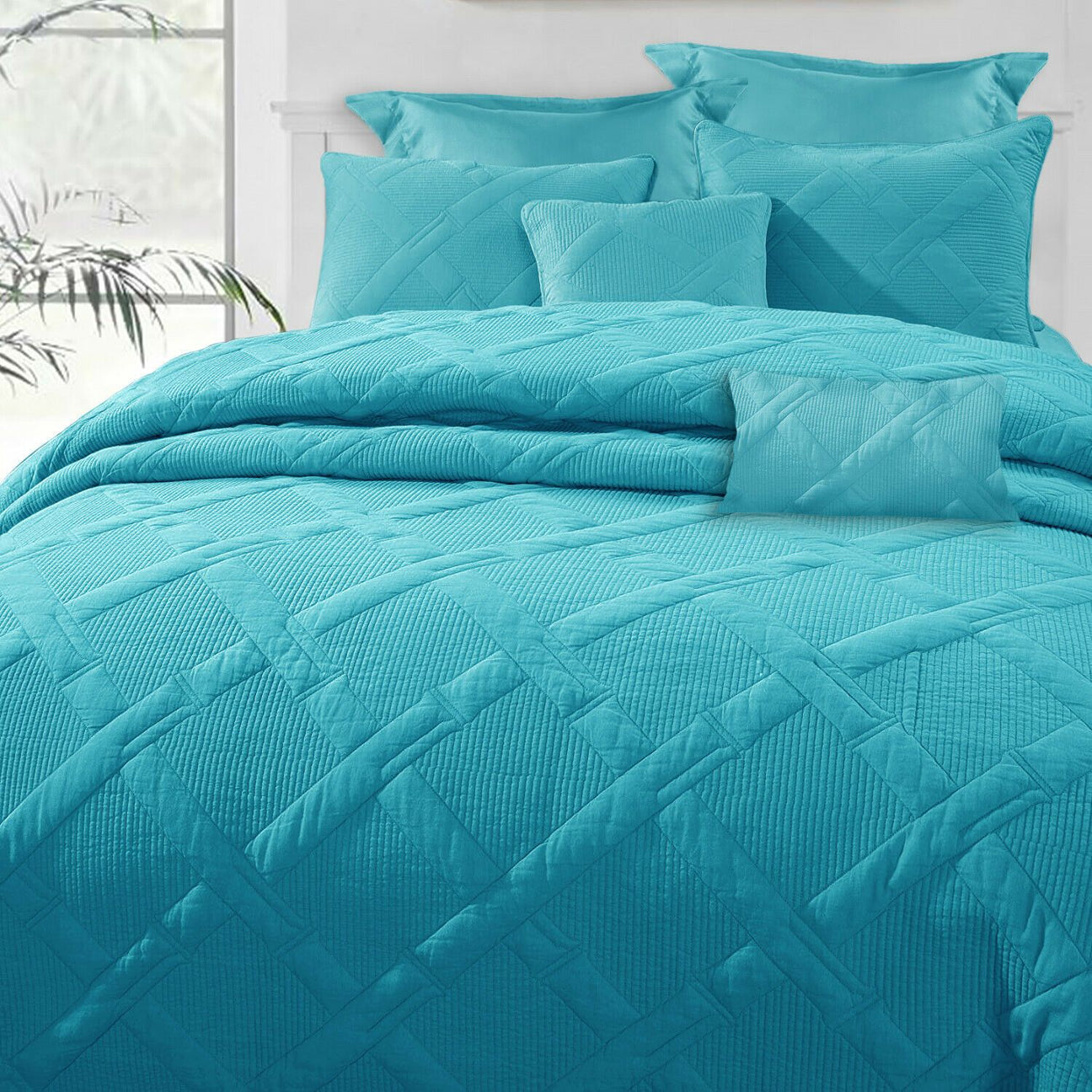 7 Piece Bamboo Comforter Set | 7pc Bamboo Matelassรฉ Weave Set Coverlet | 2 Sizes - 4 Colours Quilts & Comforters Queen / Aqua Ontrendideas Bed and Bath