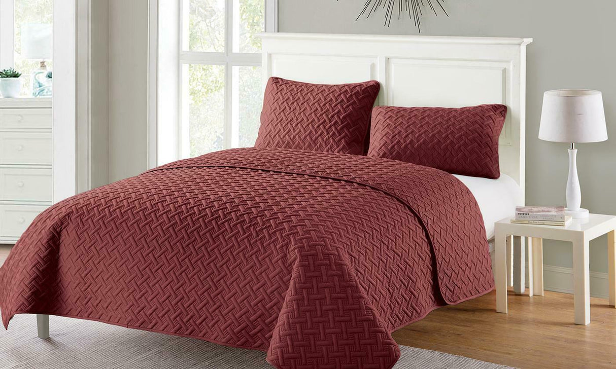 3 Piece Chic Embossed Comforter Set | 3pc Coverlet Sets | All Season Comforter 2 Sizes | 8 Colours Quilts & Comforters Queen / Burgundy Ontrendideas Bed and Bath
