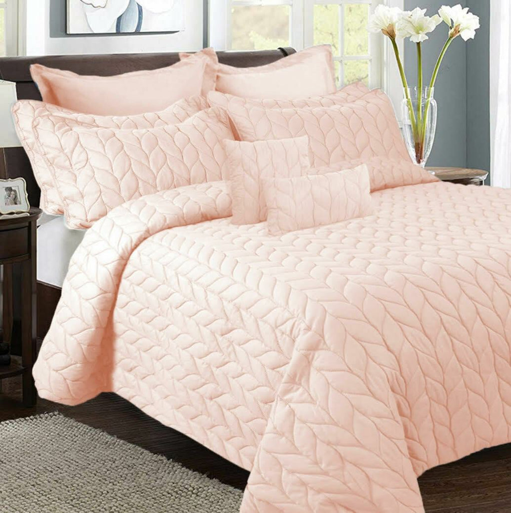 9pc Lightweight Embossed Comforter Set All Seasons Coverlet Set Ramesses | 2 Sizes - 5 Colours Quilts & Comforters Queen / Pink Ontrendideas Bed and Bath