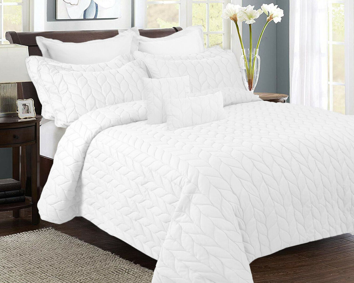 9pc Lightweight Embossed Comforter Set All Seasons Coverlet Set Ramesses | 2 Sizes - 5 Colours Quilts & Comforters Queen / White Ontrendideas Bed and Bath