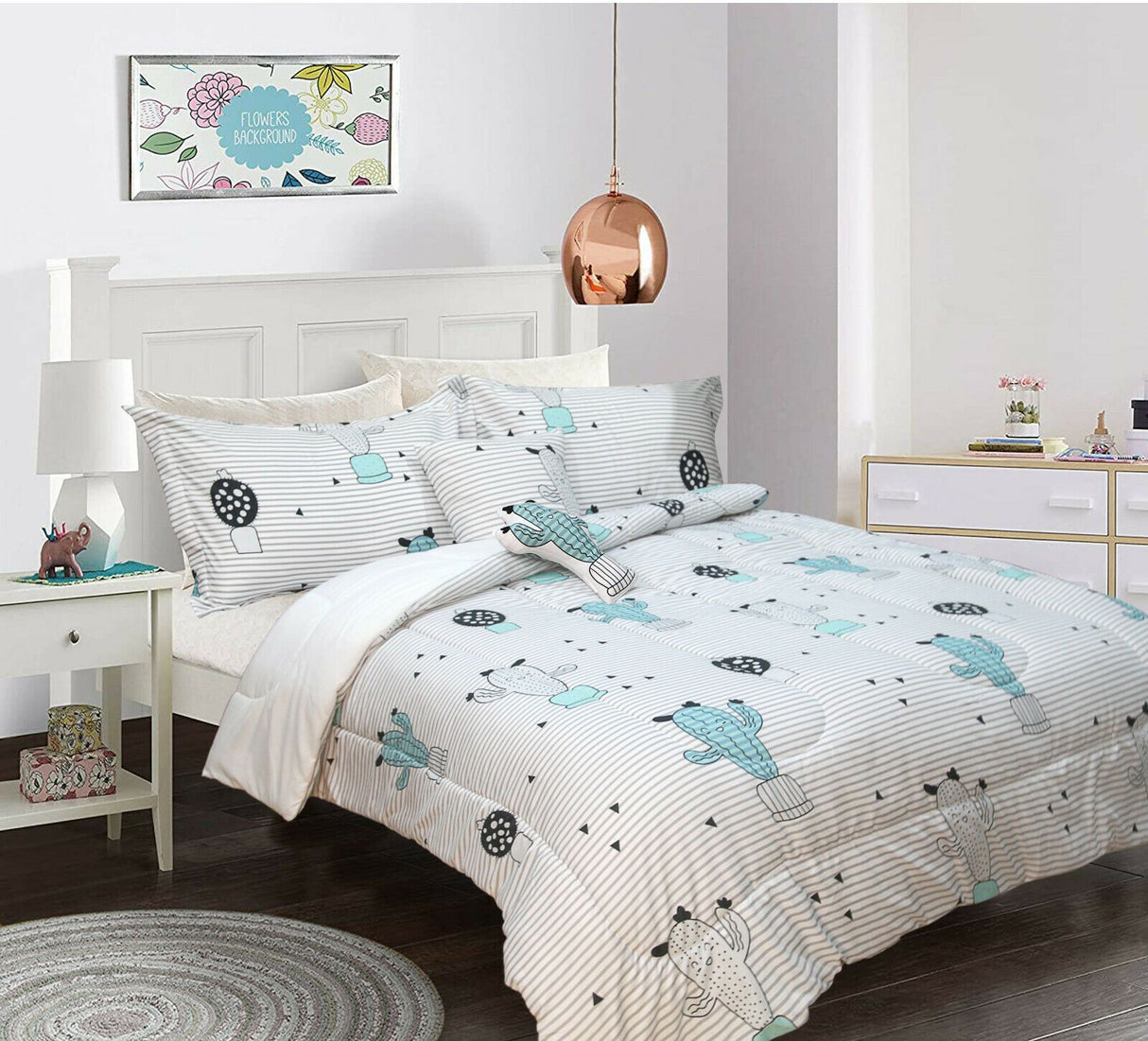 5 Piece Kids Comforter Set | 5pc Childrens Bedding Set | Kids Decor Bedding | 2 Sizes - 12 Designs Quilts & Comforters Single / Cactus Ontrendideas Bed and Bath