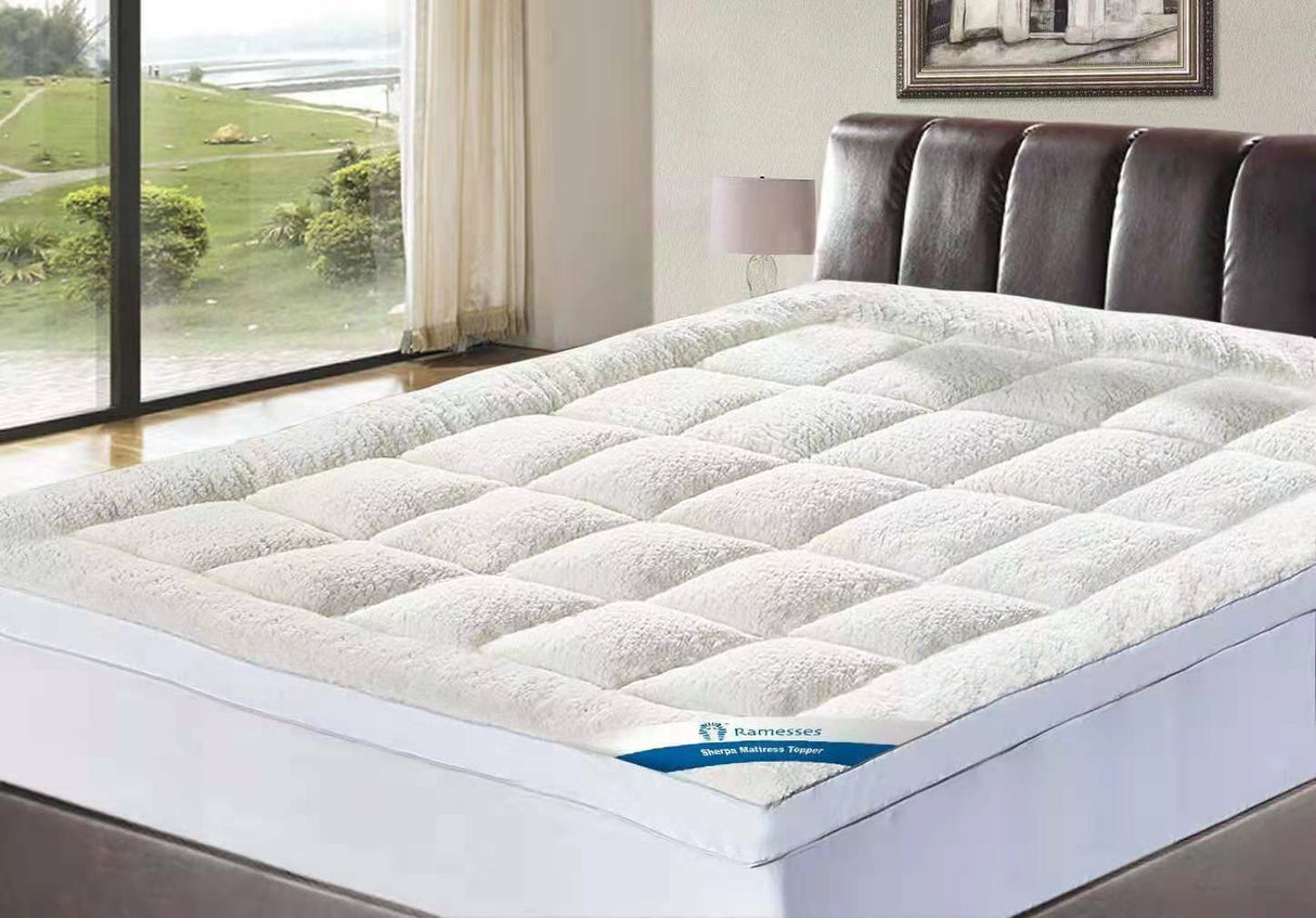 Ramesses 1200GSM Sherpa Winter Mattress Topper | Deluxe Super Warm Fleece Topper