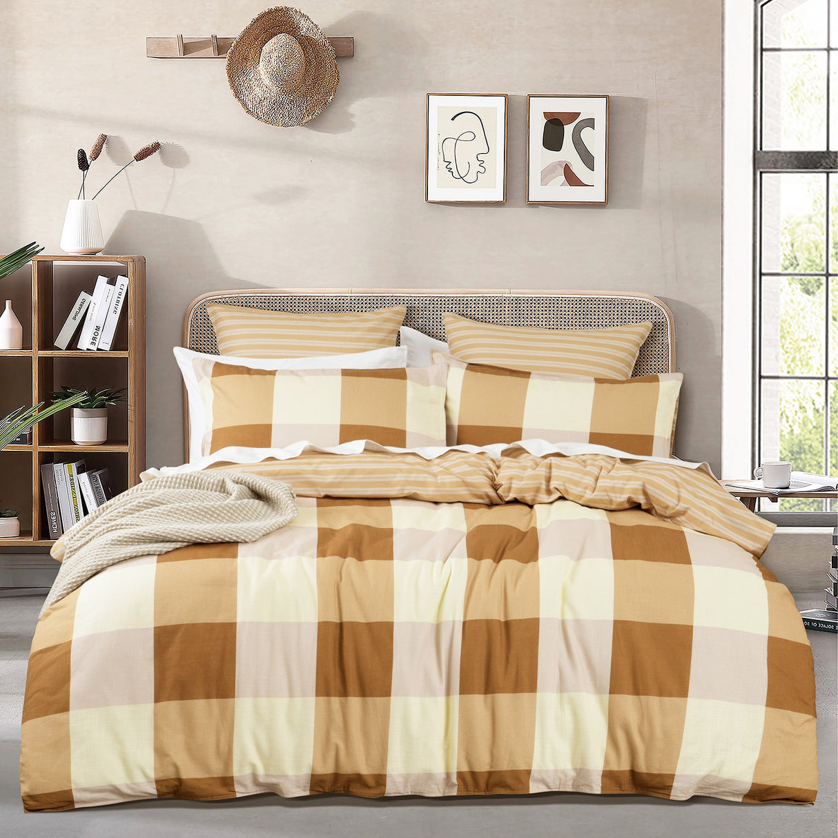 300TC 100% Cotton Reversible Prague Checks Quilt Cover Set by Renee Taylor