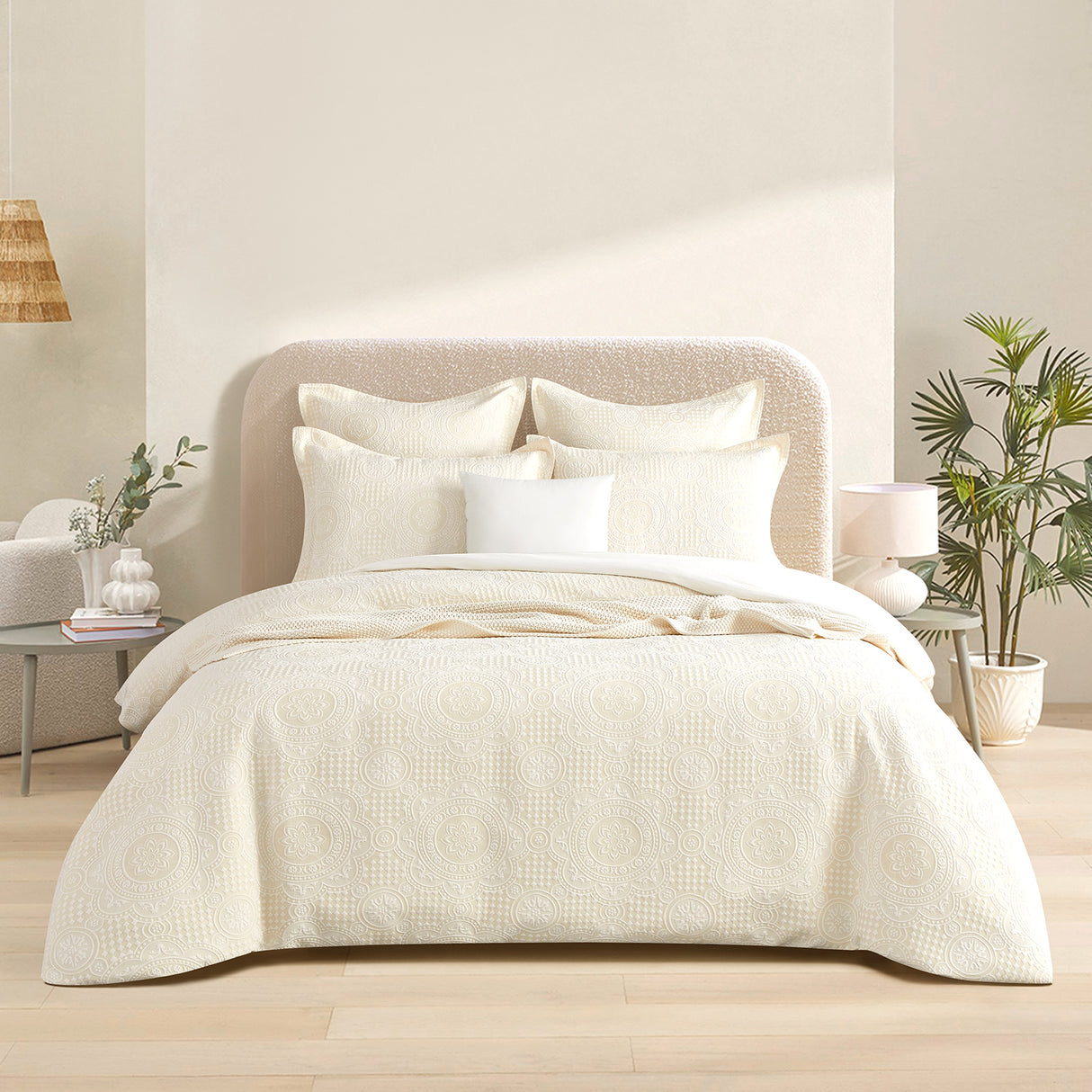 Marlene 300TC Cotton Blend Jacquard Woven Quilt Cover Set by Renee Taylor in Beige