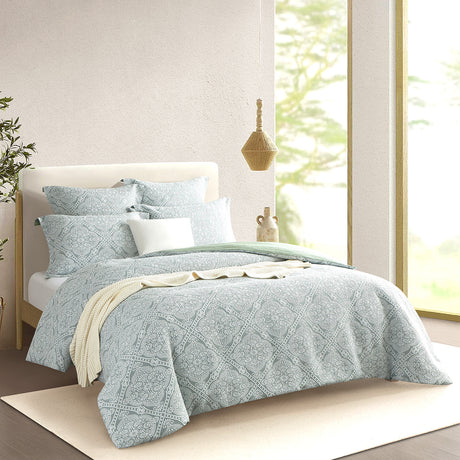 Allero 300TC Cotton Blend Jacquard Woven Quilt Cover Set by Renee Taylor in Sage